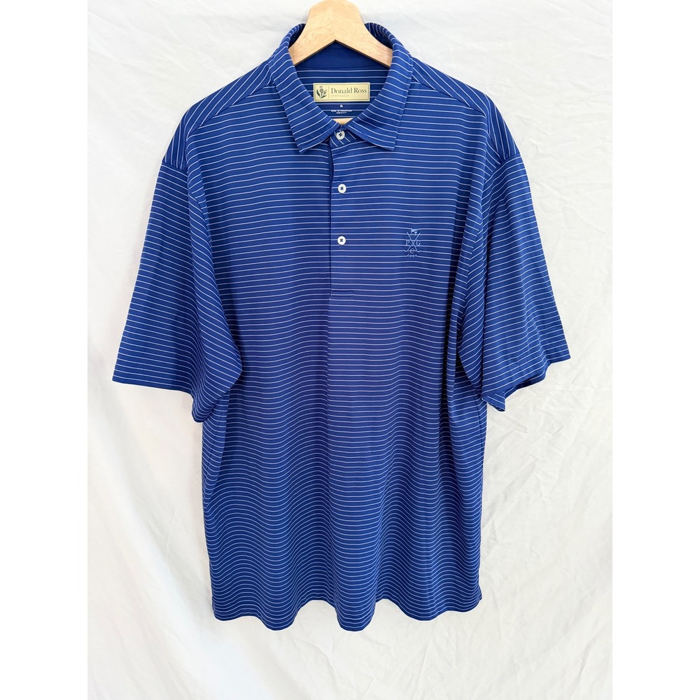 Donald Ross Polo Shirt Mens Blue Striped Performance Golf Sportswear XL Portland